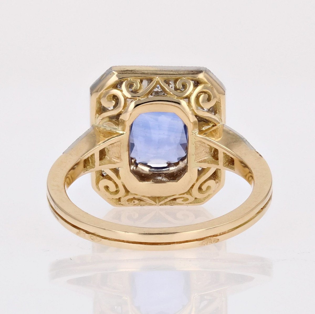 Blue Sapphire And Diamonds Art Deco Style Ring-photo-6