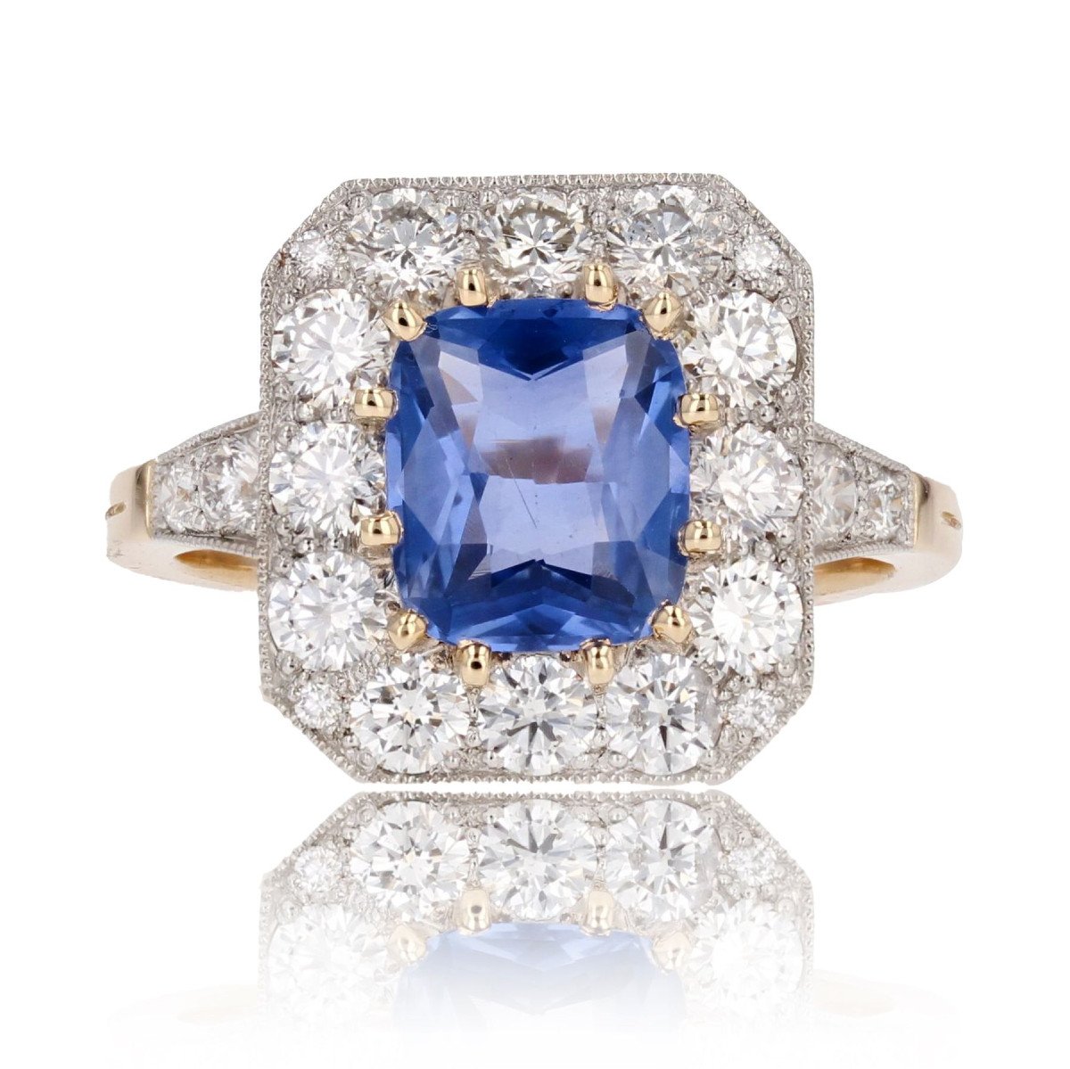 Blue Sapphire And Diamonds Art Deco Style Ring
