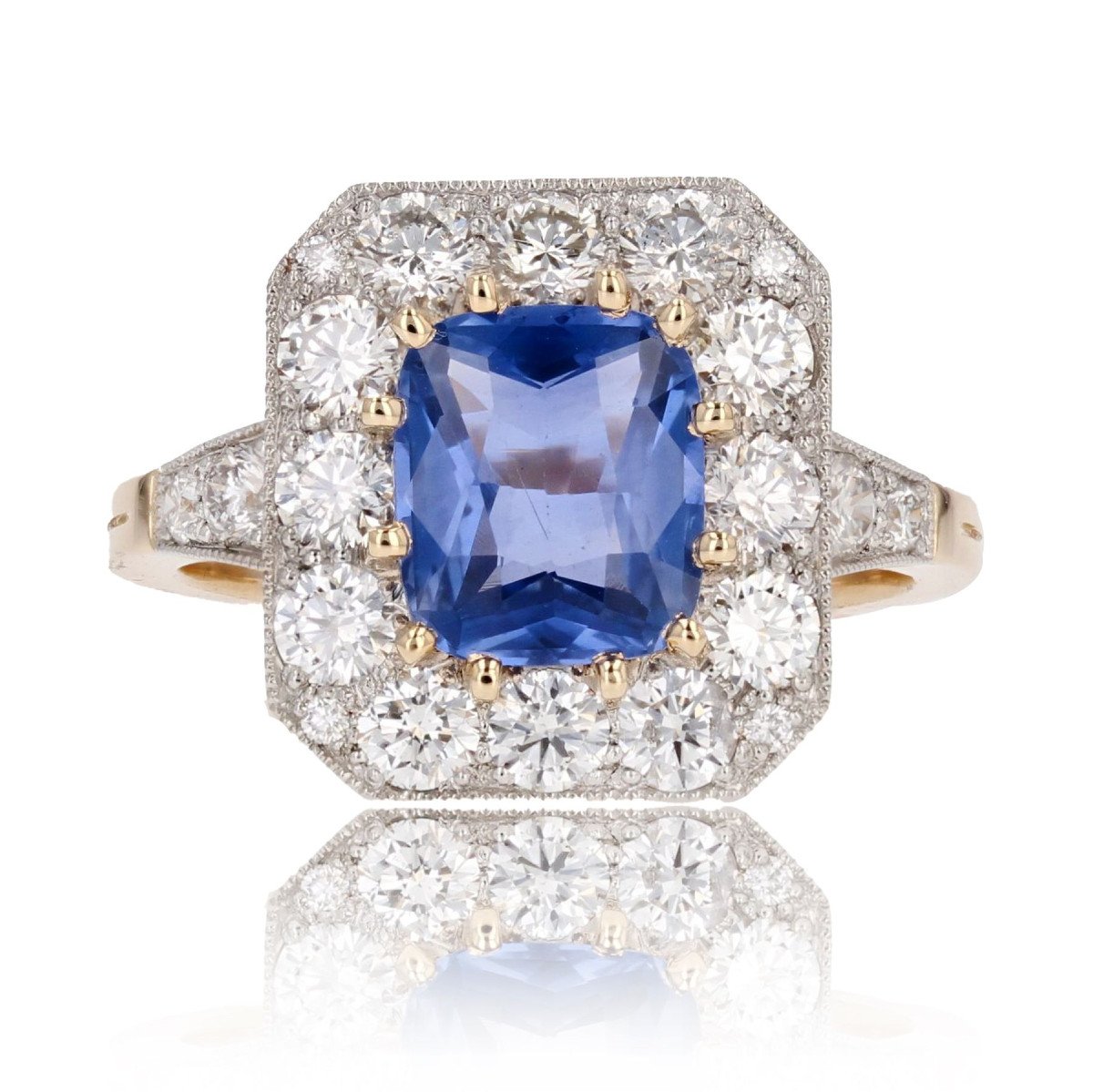 Bague Style Art Déco Saphir Bleu Et Diamants