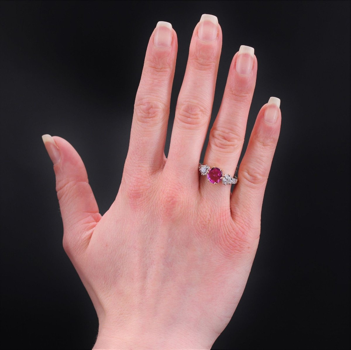 Bague Saphir Rose Et Diamants Or Platine-photo-2