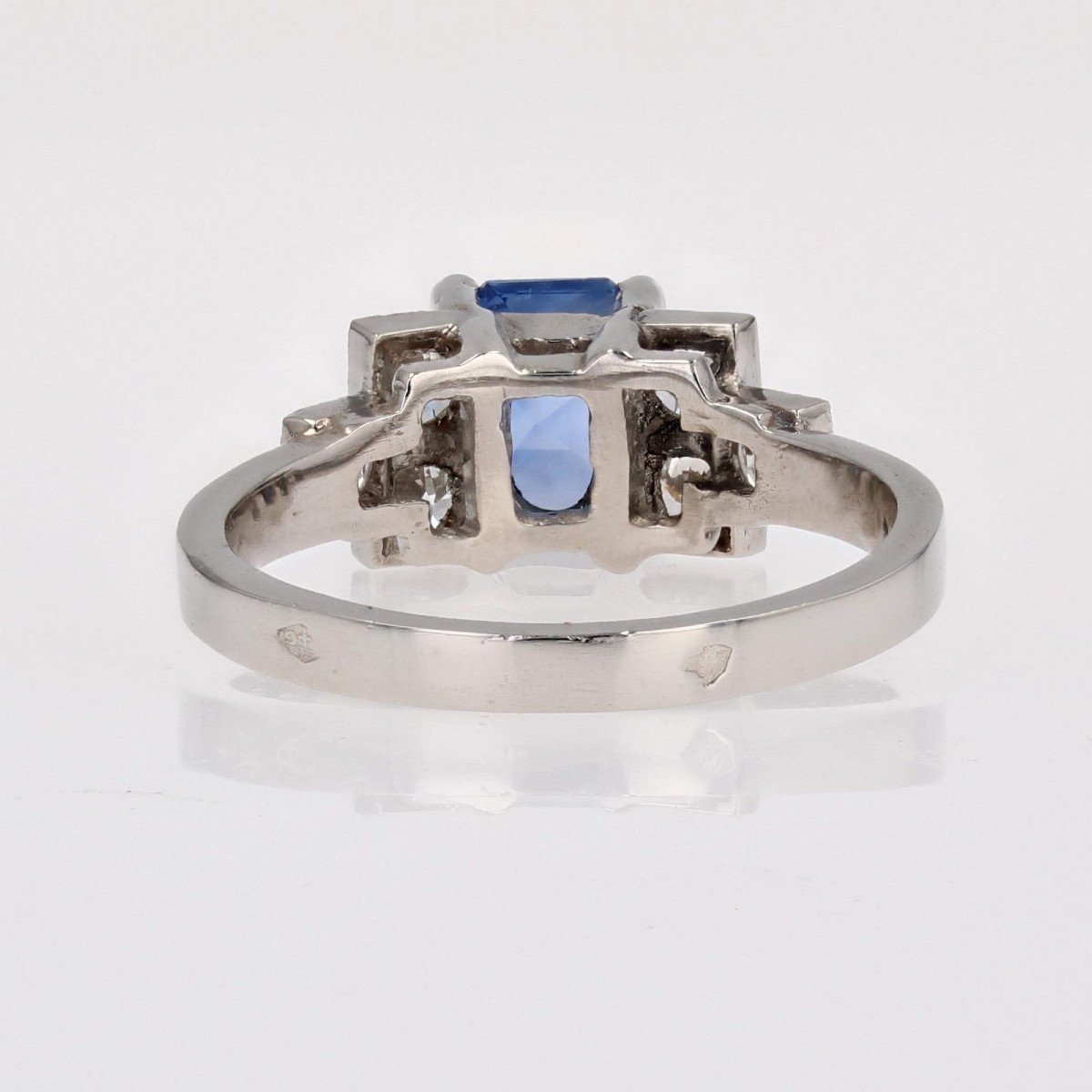 Bague Style Art Déco Saphir Bleu Diamants-photo-6