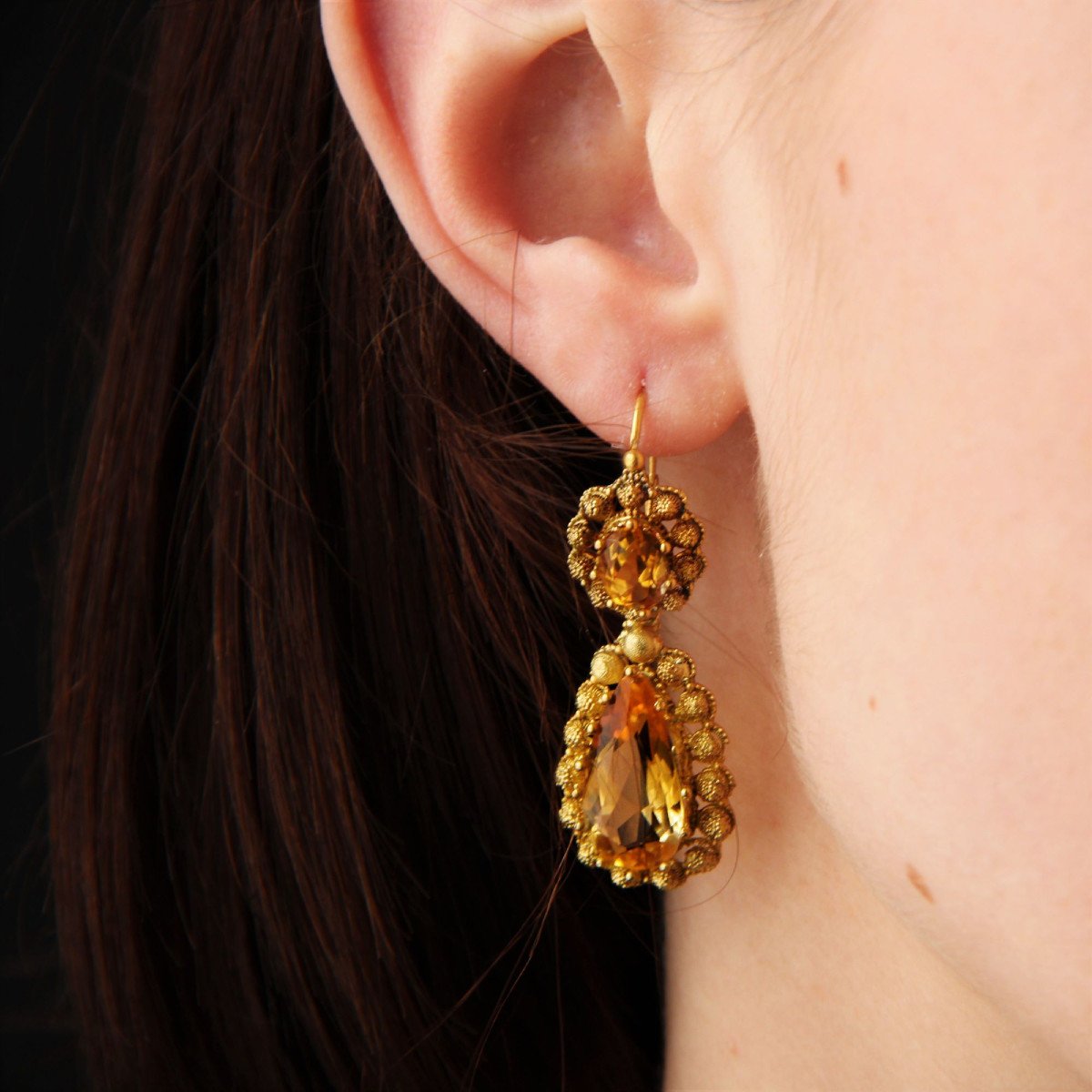 Antique Citrine And Gold Earrings-photo-2