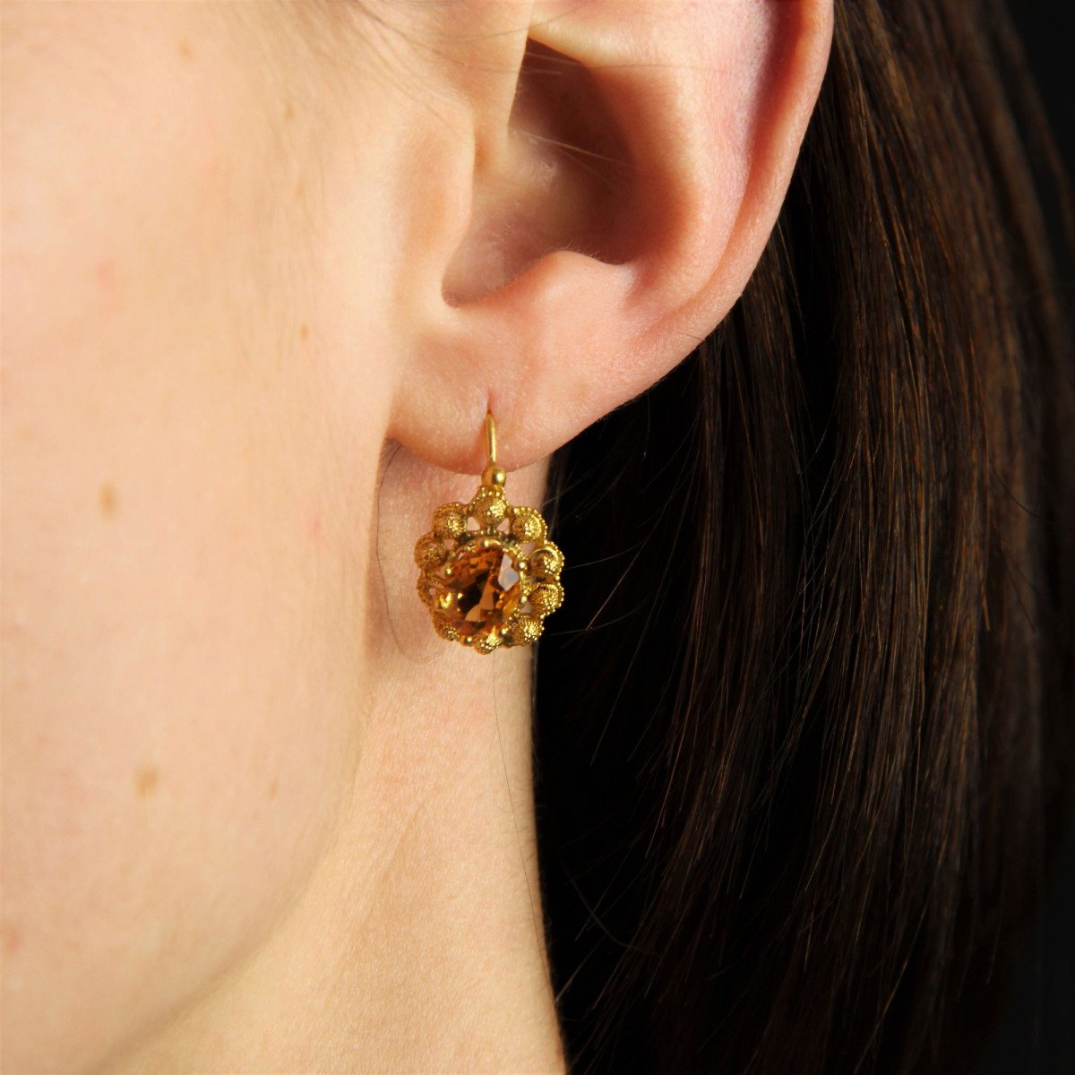 Antique Citrine And Gold Earrings-photo-2
