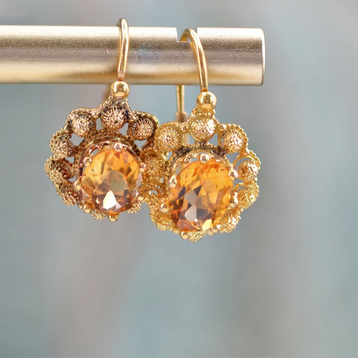 Antique Citrine And Gold Earrings-photo-3