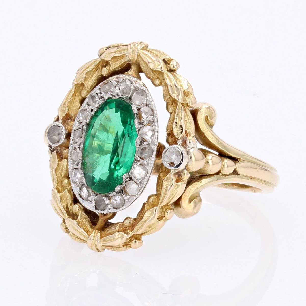 Bague Ancienne émeraude Et Diamants-photo-3