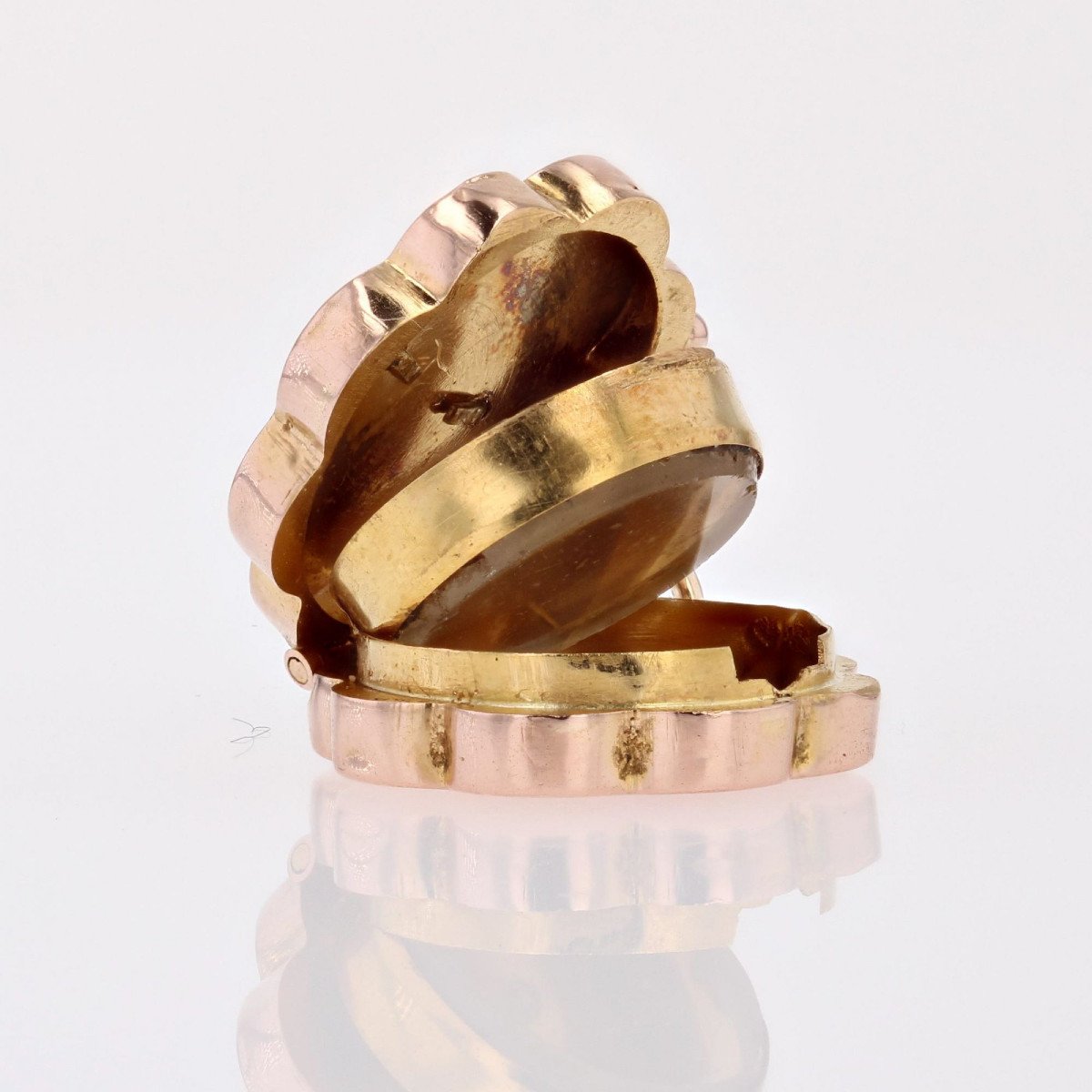 Médaillon Ancien Or Rose Ciselé Diamant-photo-6