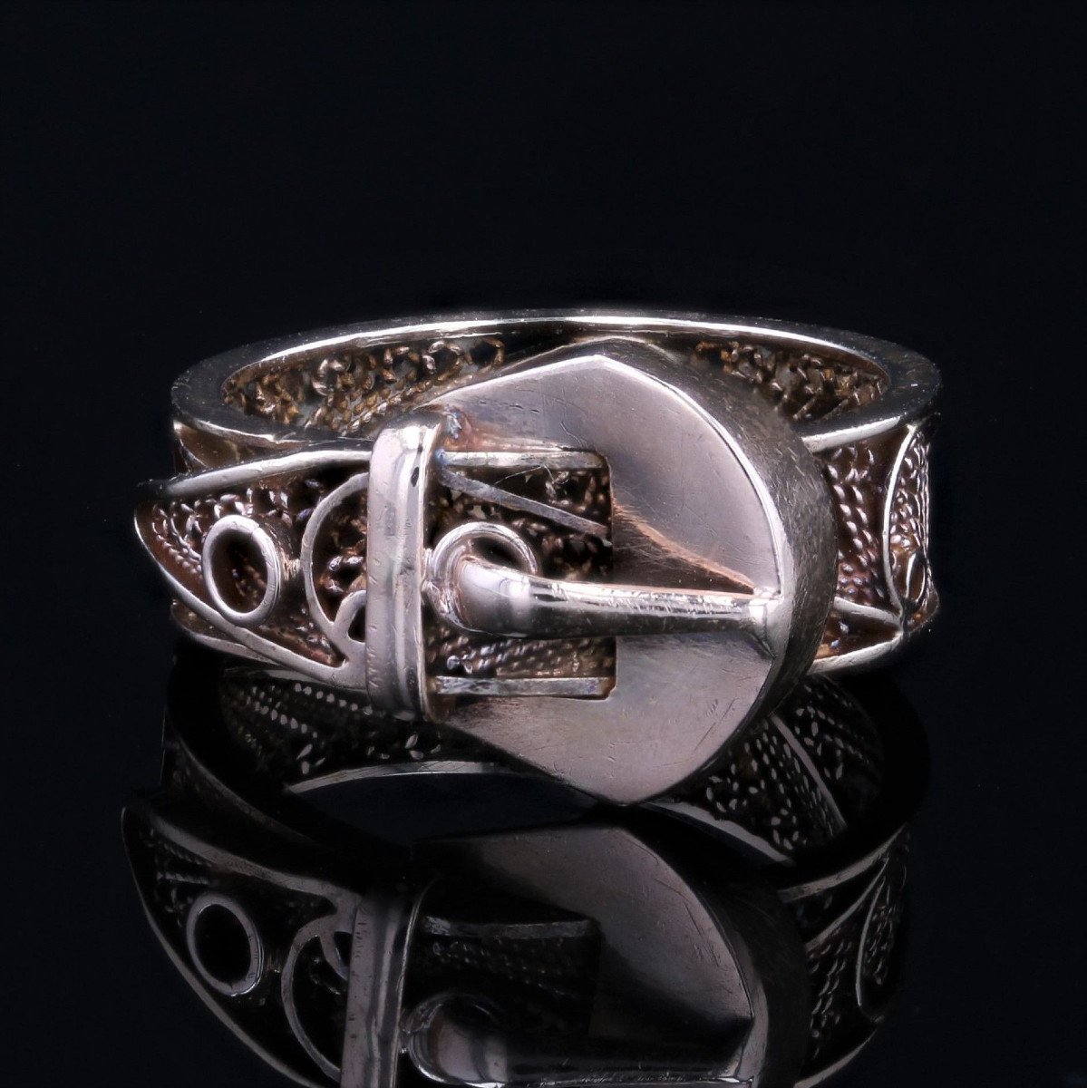 Bague Ancienne En Or Ceinture Filigranée-photo-3