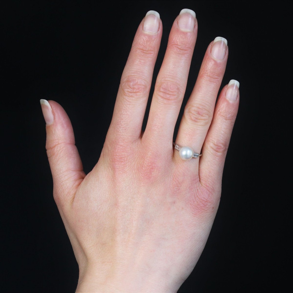 Art Deco Fine Pearl And Baguette Diamond Ring-photo-2