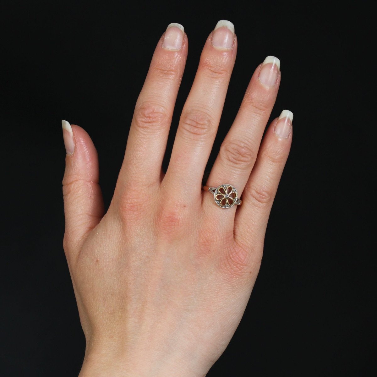 Bague Ancienne Rosace Diamants Taillés En Rose-photo-2