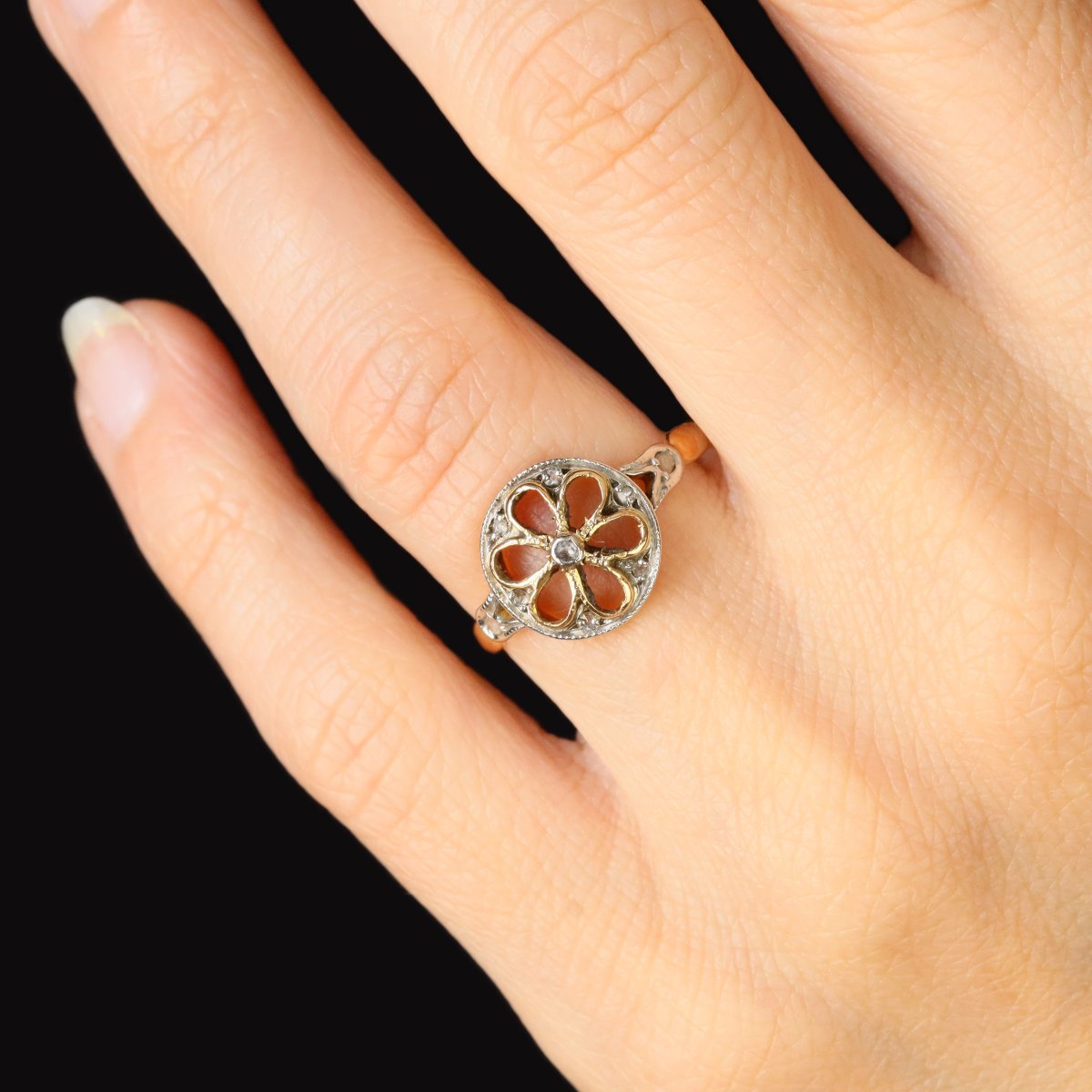 Bague Ancienne Rosace Diamants Taillés En Rose-photo-2
