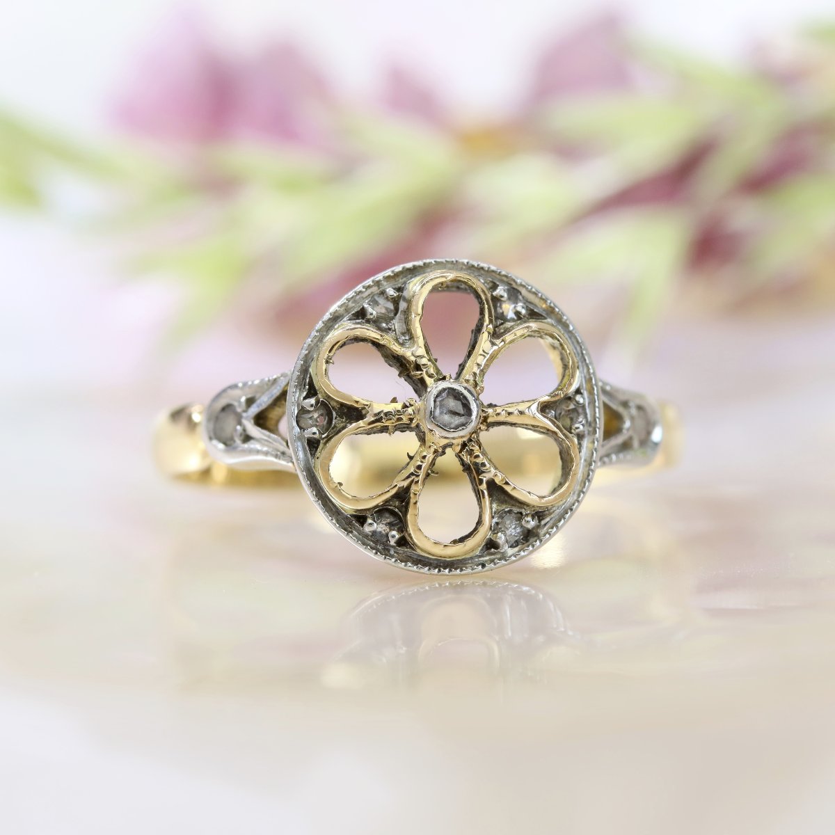 Bague Ancienne Rosace Diamants Taillés En Rose-photo-3