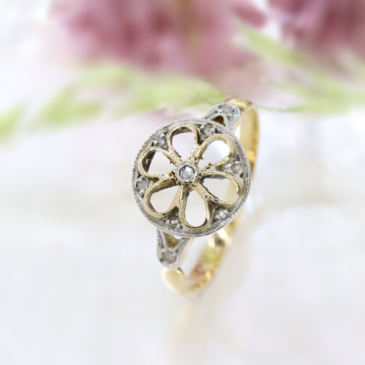 Bague Ancienne Rosace Diamants Taillés En Rose-photo-6