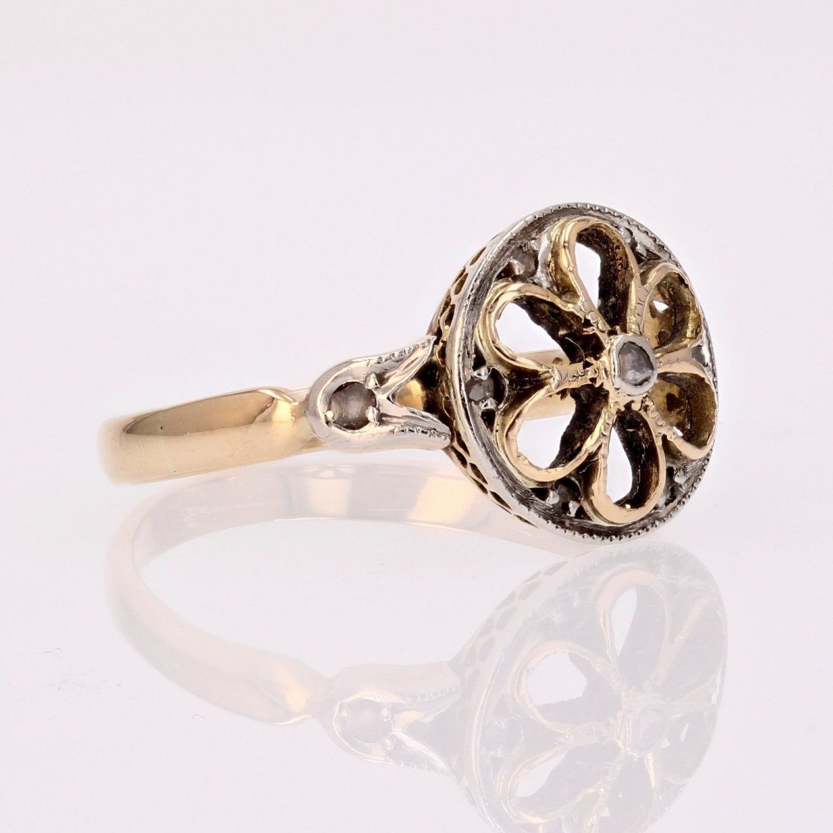 Bague Ancienne Rosace Diamants Taillés En Rose-photo-7