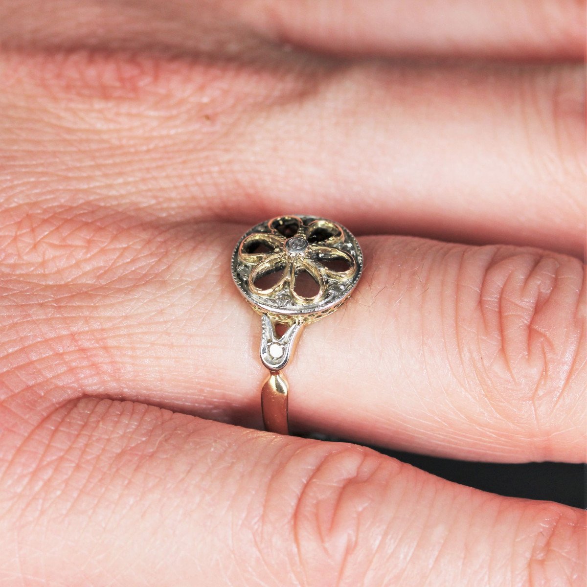 Bague Ancienne Rosace Diamants Taillés En Rose-photo-8
