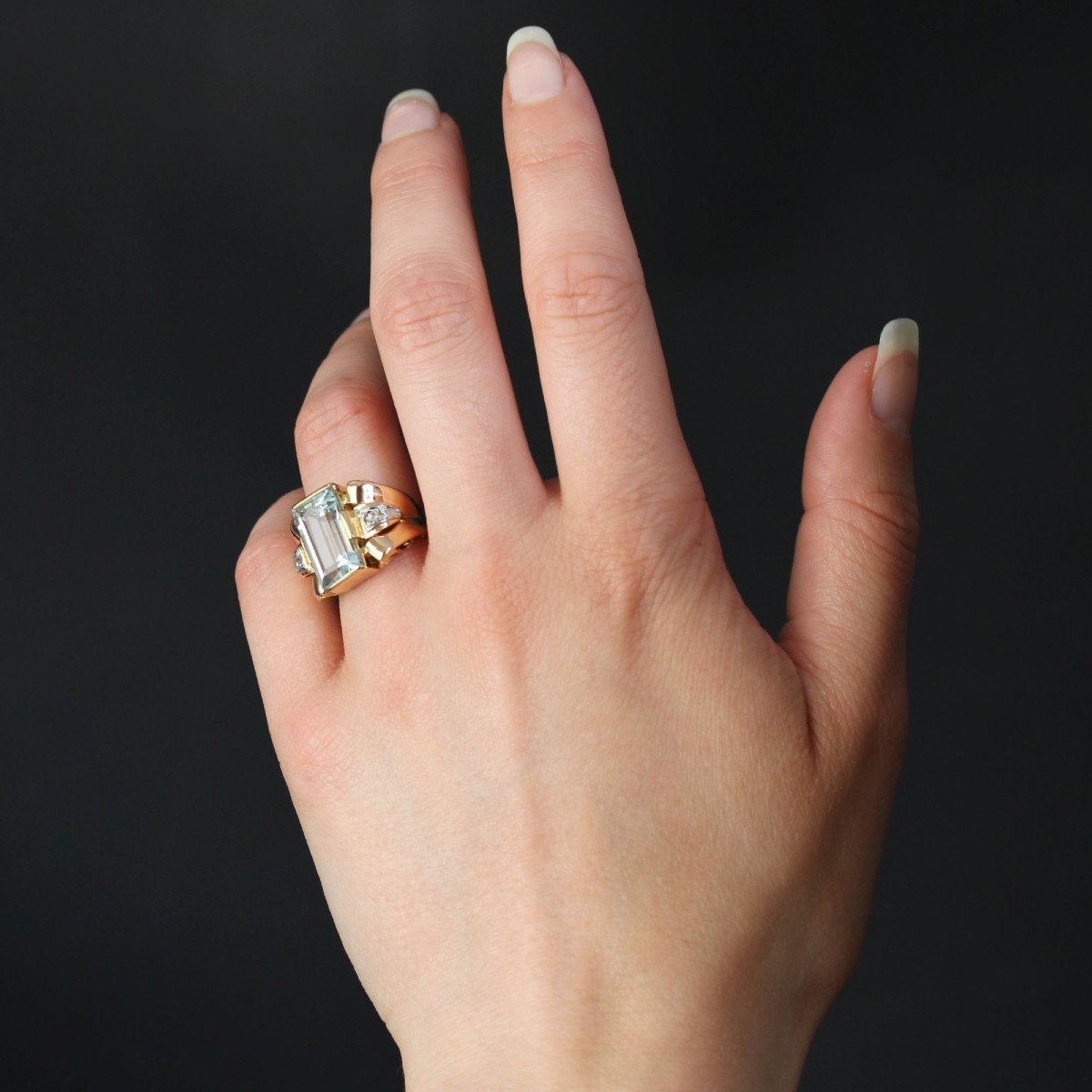 Retro Diamond Aquamarine Ring-photo-4