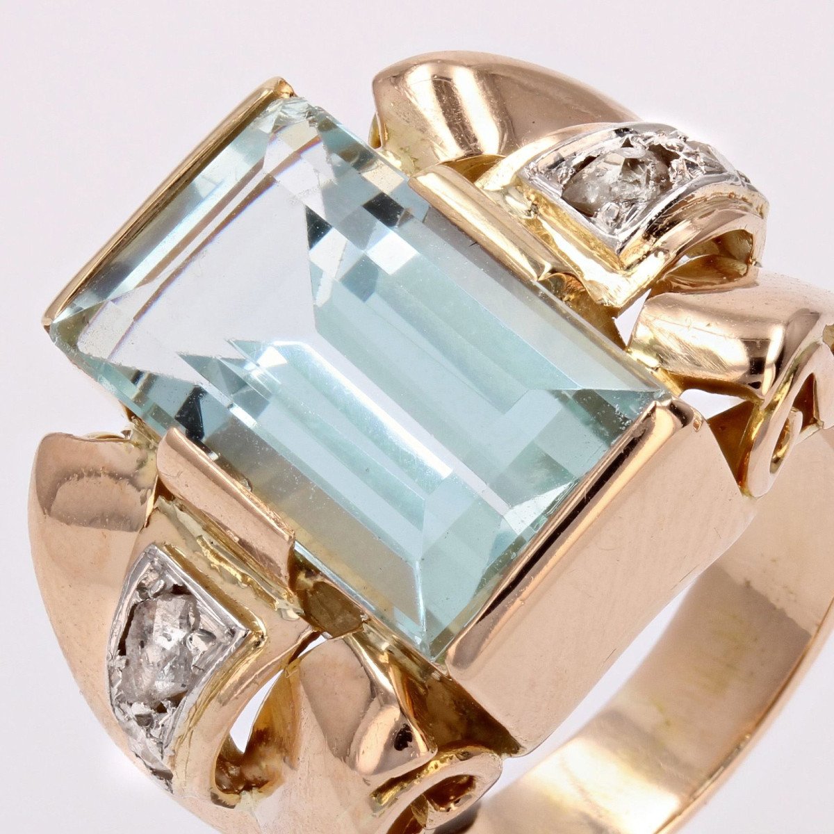 Retro Diamond Aquamarine Ring-photo-5