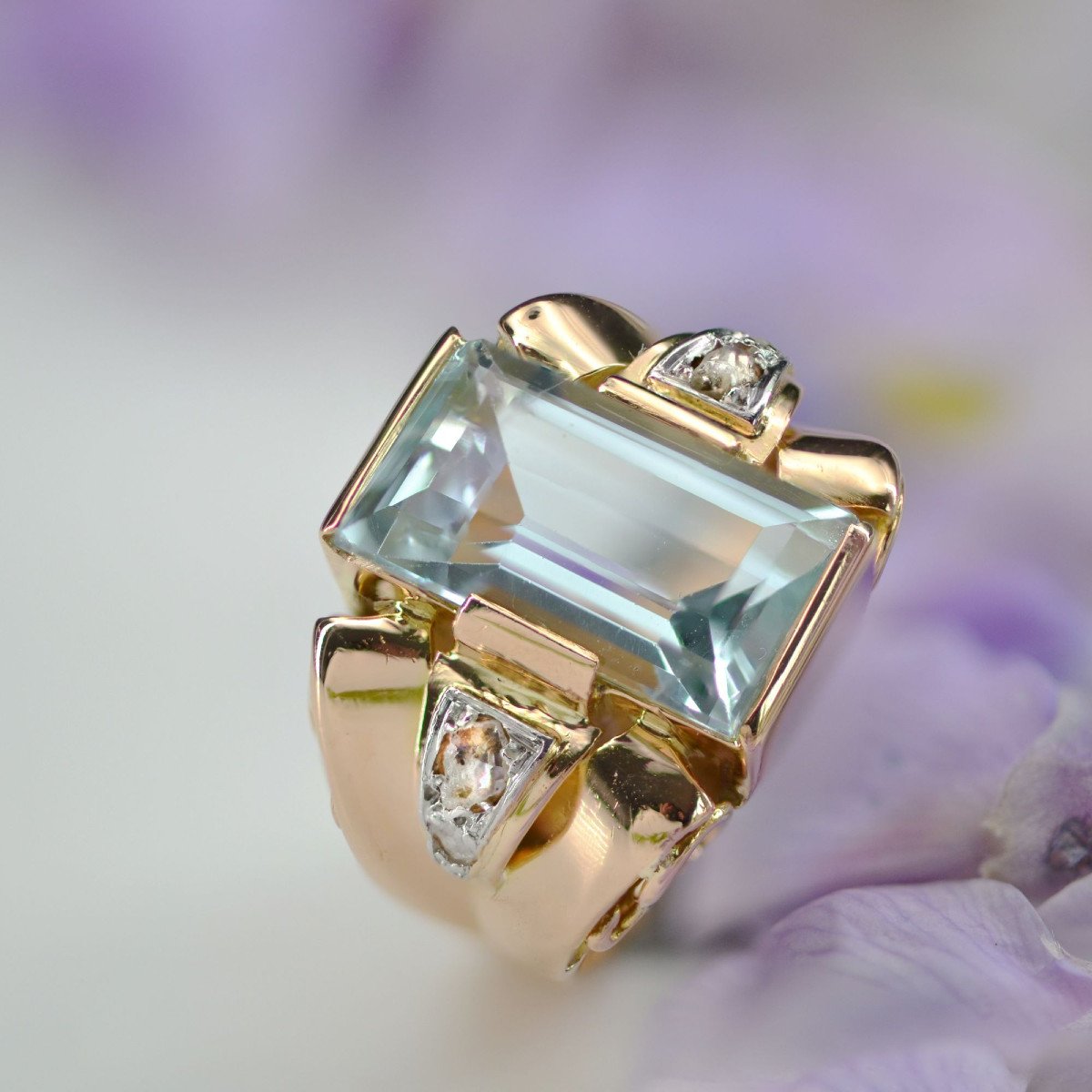 Retro Diamond Aquamarine Ring-photo-6