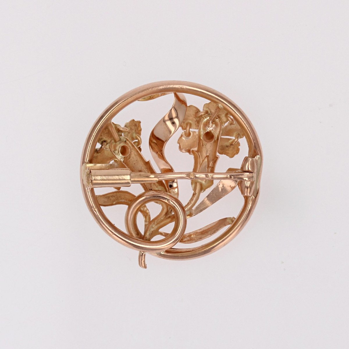 Broche Ronde Ancienne Fleurs-photo-7