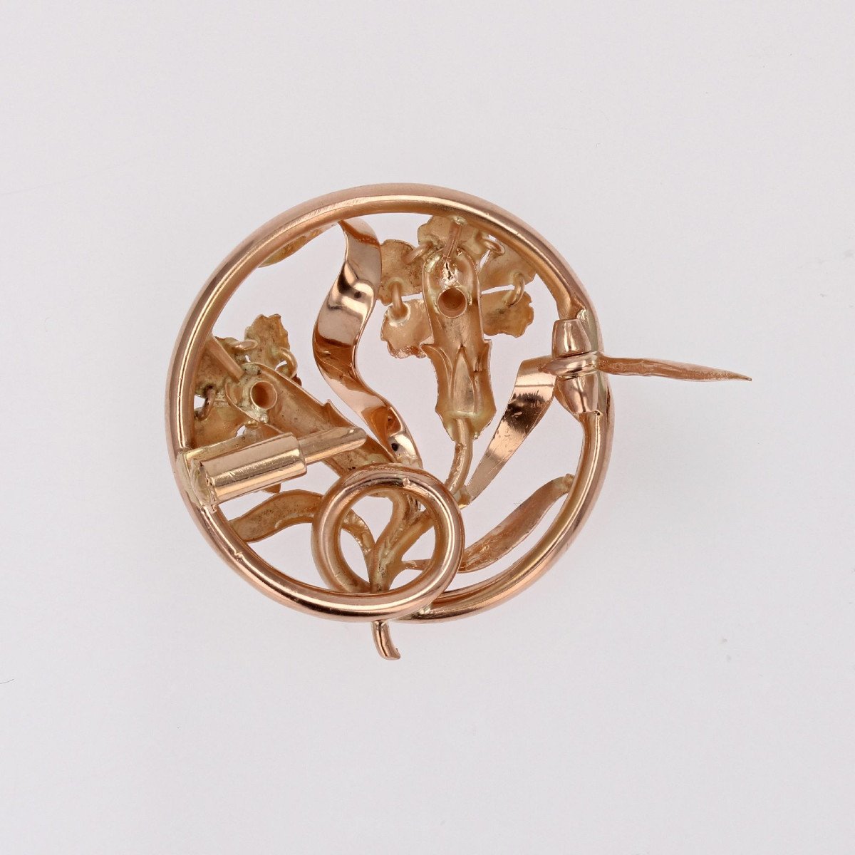 Broche Ronde Ancienne Fleurs-photo-8