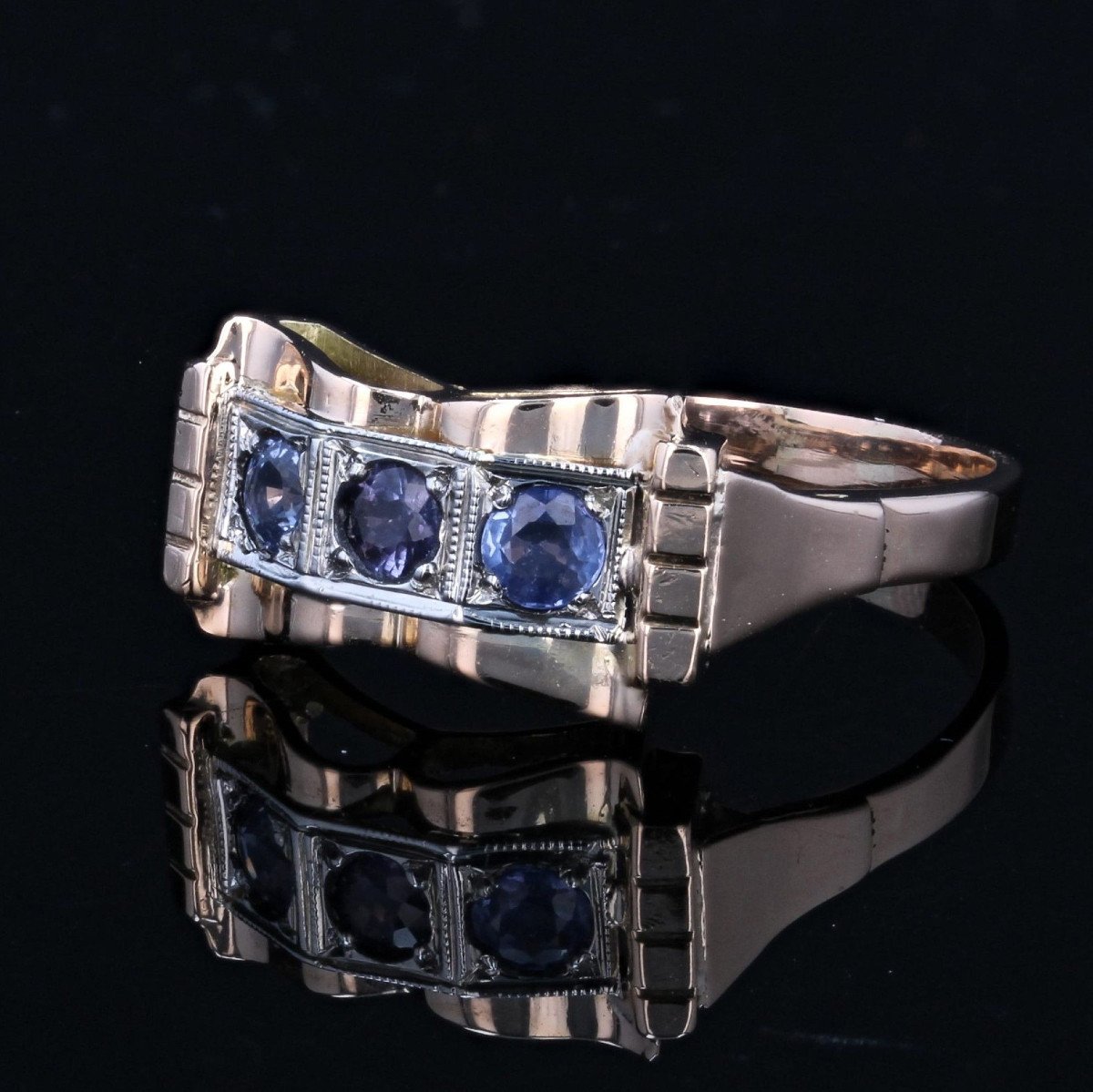 Old Retro 3 Sapphires Ring-photo-2