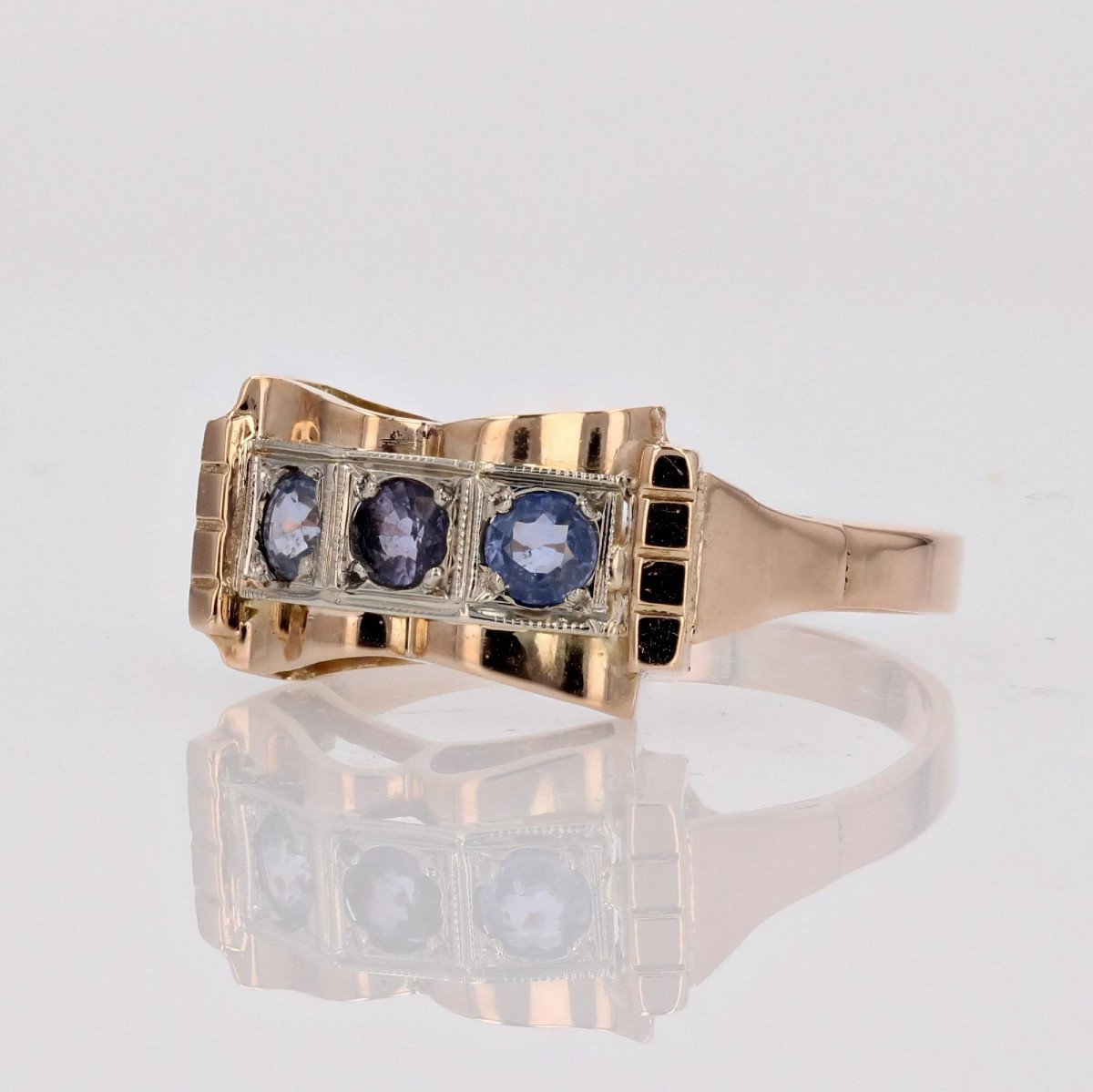 Old Retro 3 Sapphires Ring-photo-4