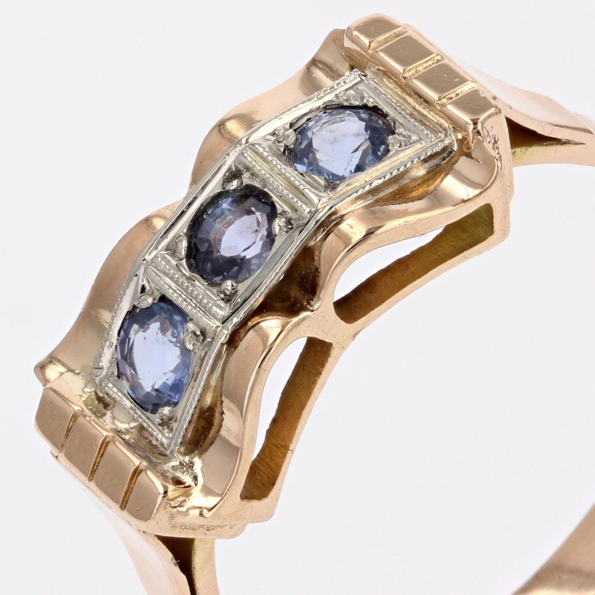 Old Retro 3 Sapphires Ring-photo-5