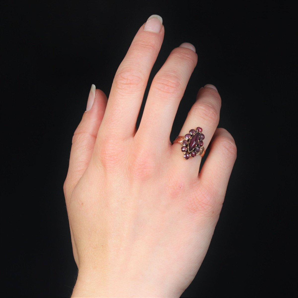 Bague Ancienne Grenats Or Rose Marquise-photo-4