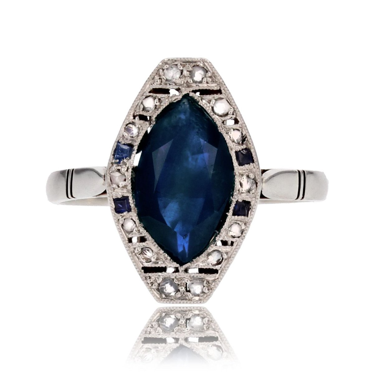 Art Deco Sapphire Diamond Navette Ring