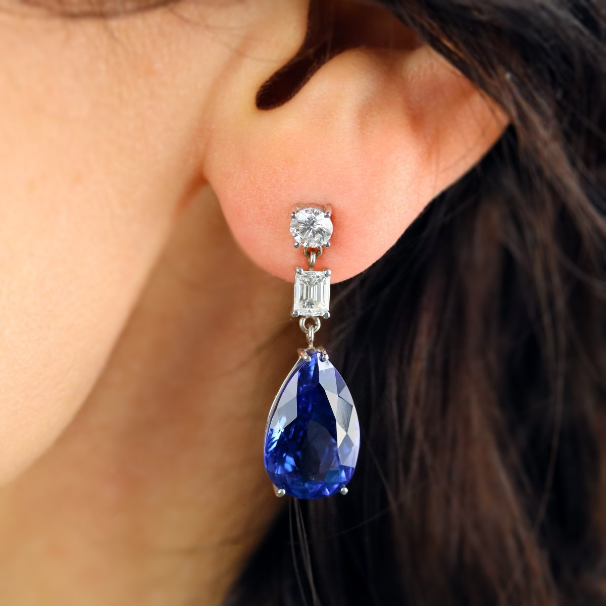 Boucles d'Oreilles Tanzanites Et Diamants-photo-2