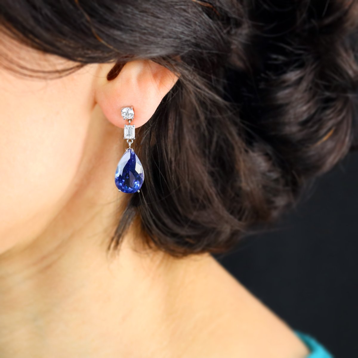 Boucles d'Oreilles Tanzanites Et Diamants-photo-2
