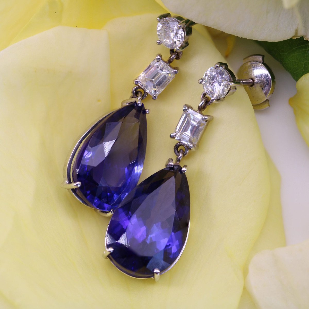 Boucles d'Oreilles Tanzanites Et Diamants-photo-4