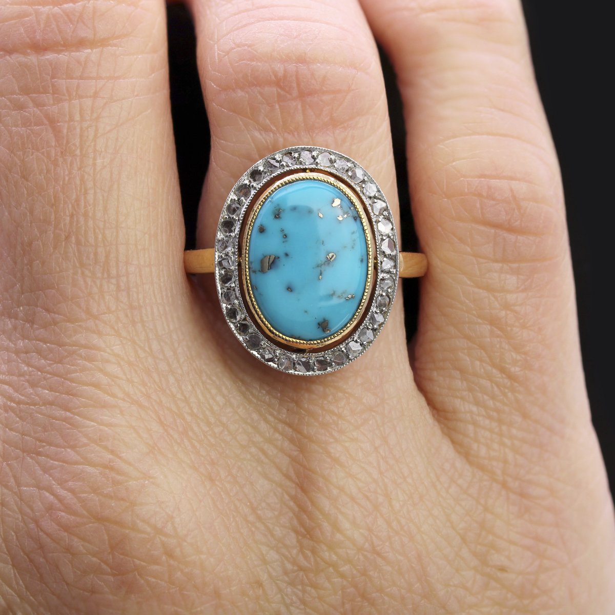 Bague Ancienne Diamants Et Turquoise-photo-2