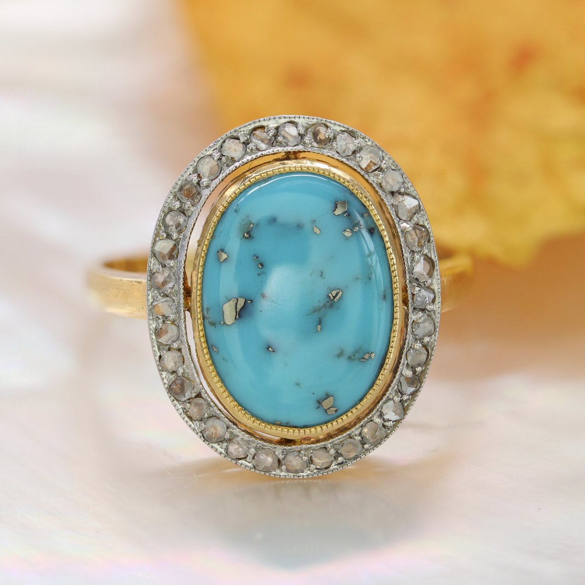 Bague Ancienne Diamants Et Turquoise-photo-3