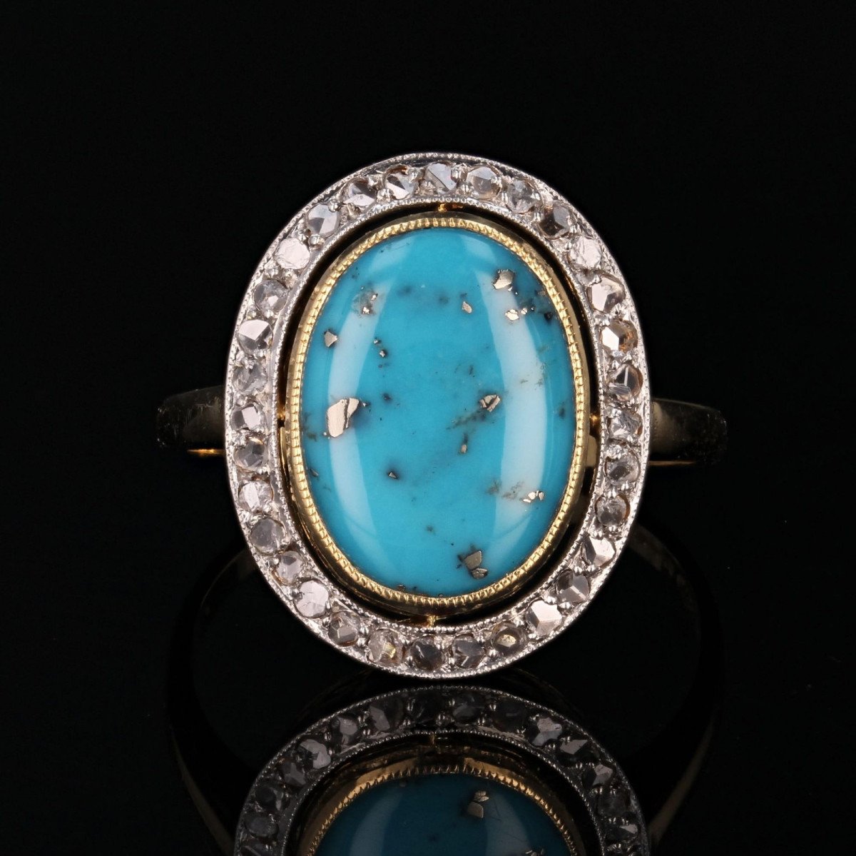 Bague Ancienne Diamants Et Turquoise-photo-4