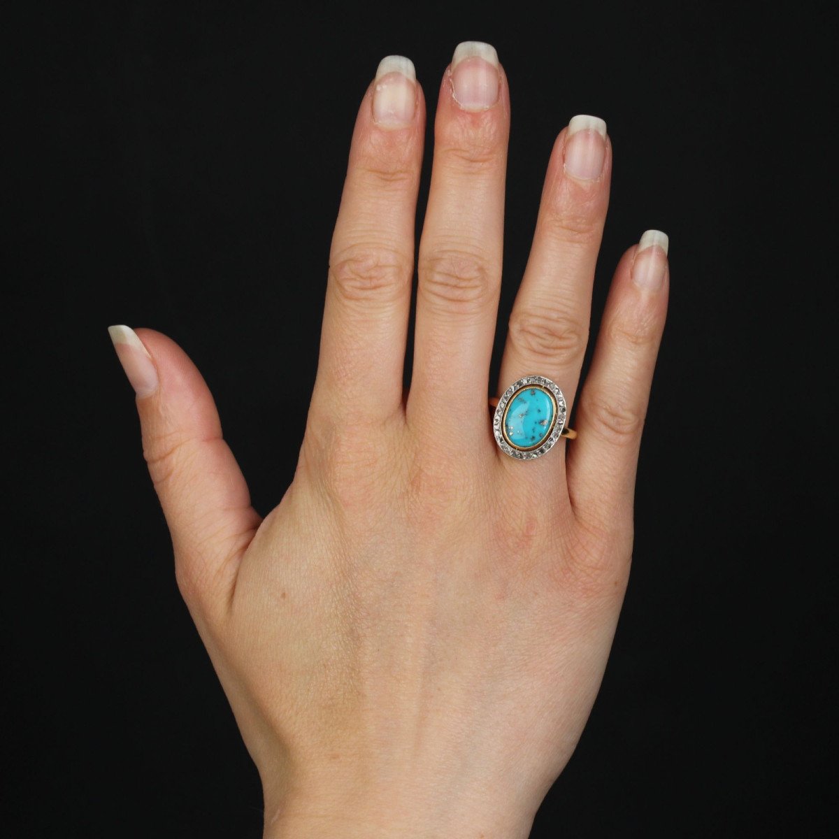 Bague Ancienne Diamants Et Turquoise-photo-1