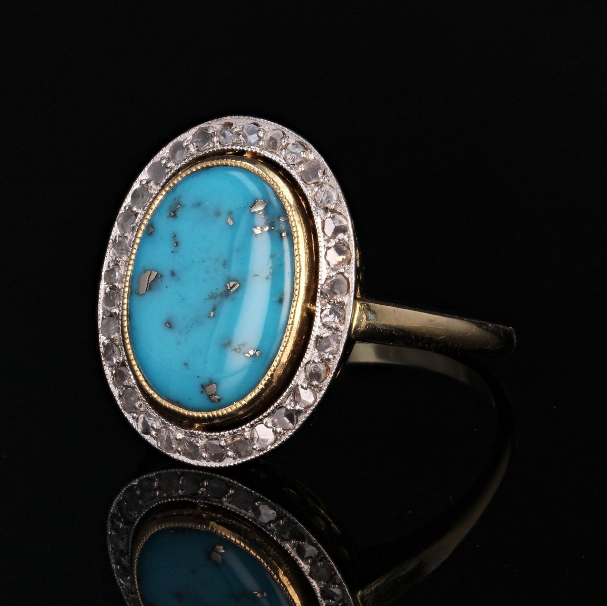 Bague Ancienne Diamants Et Turquoise-photo-2