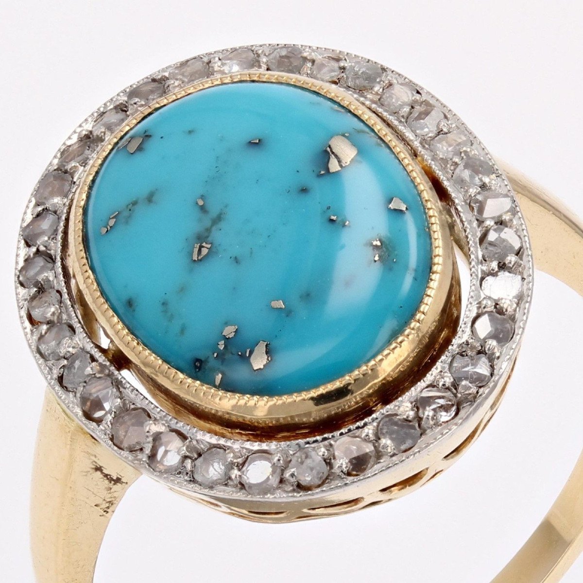 Bague Ancienne Diamants Et Turquoise-photo-5