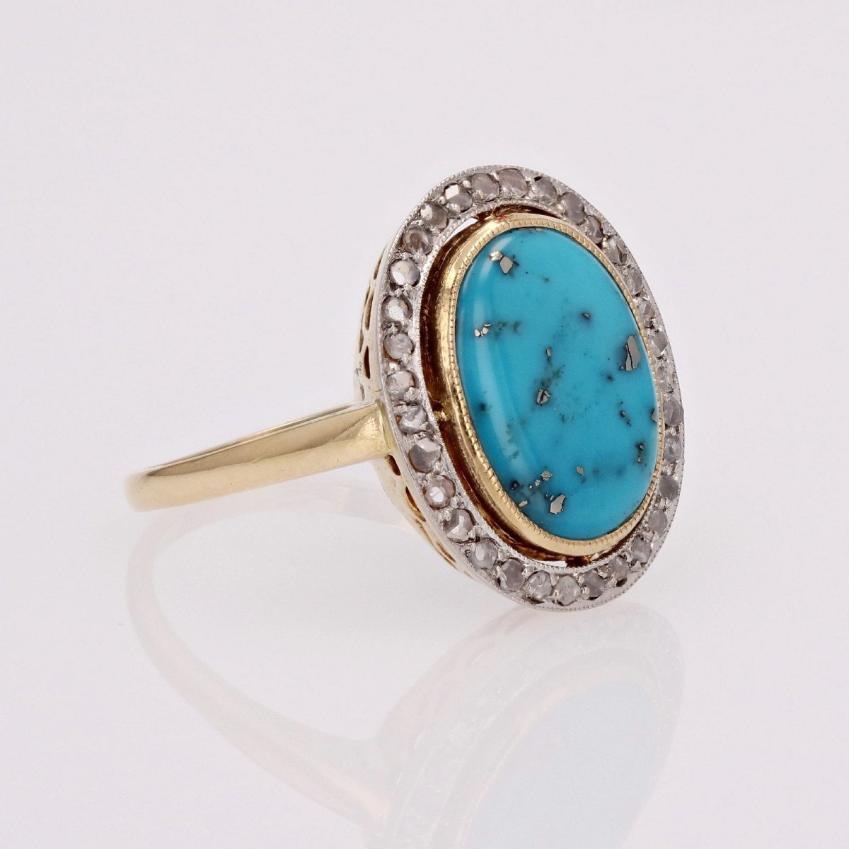 Bague Ancienne Diamants Et Turquoise-photo-6
