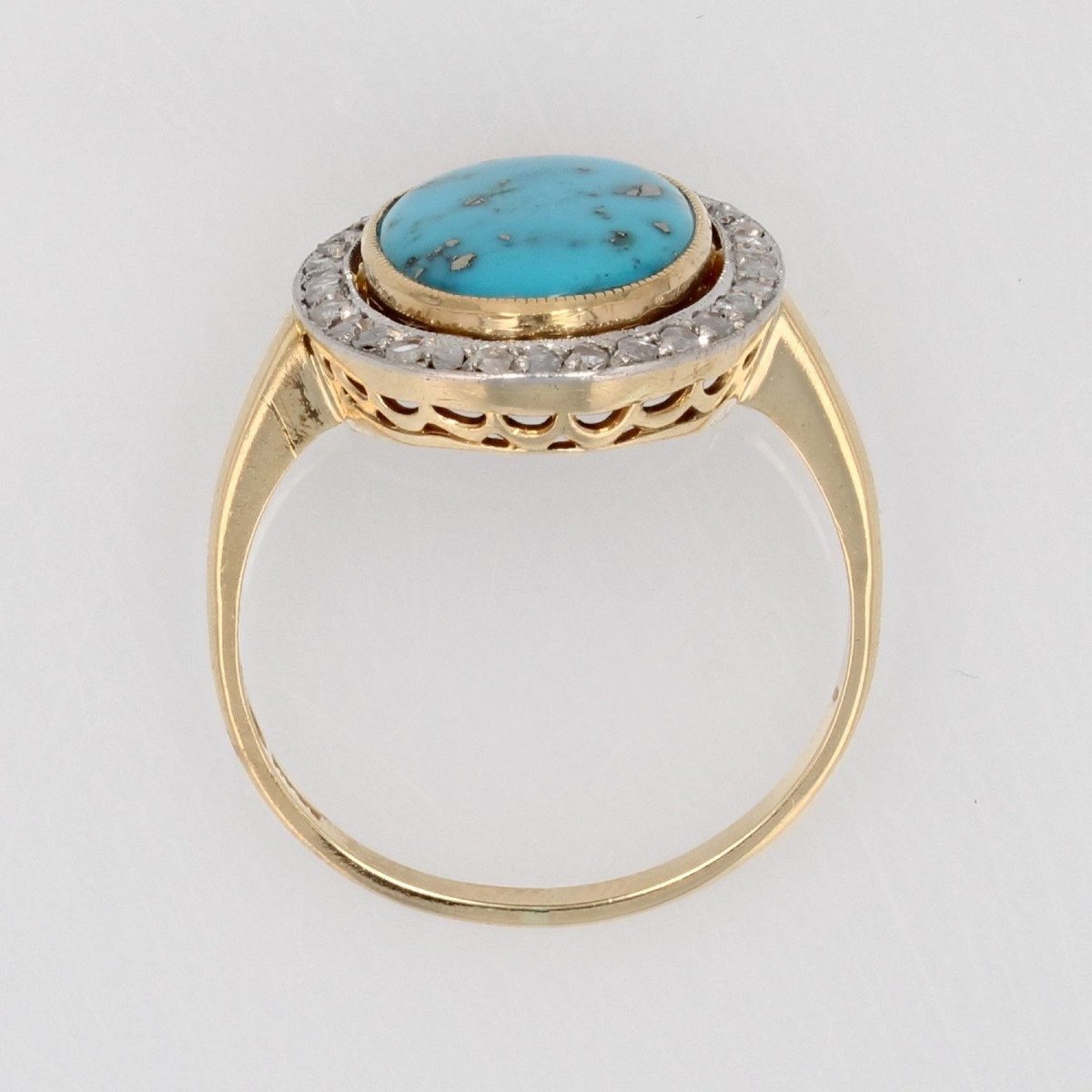 Bague Ancienne Diamants Et Turquoise-photo-7