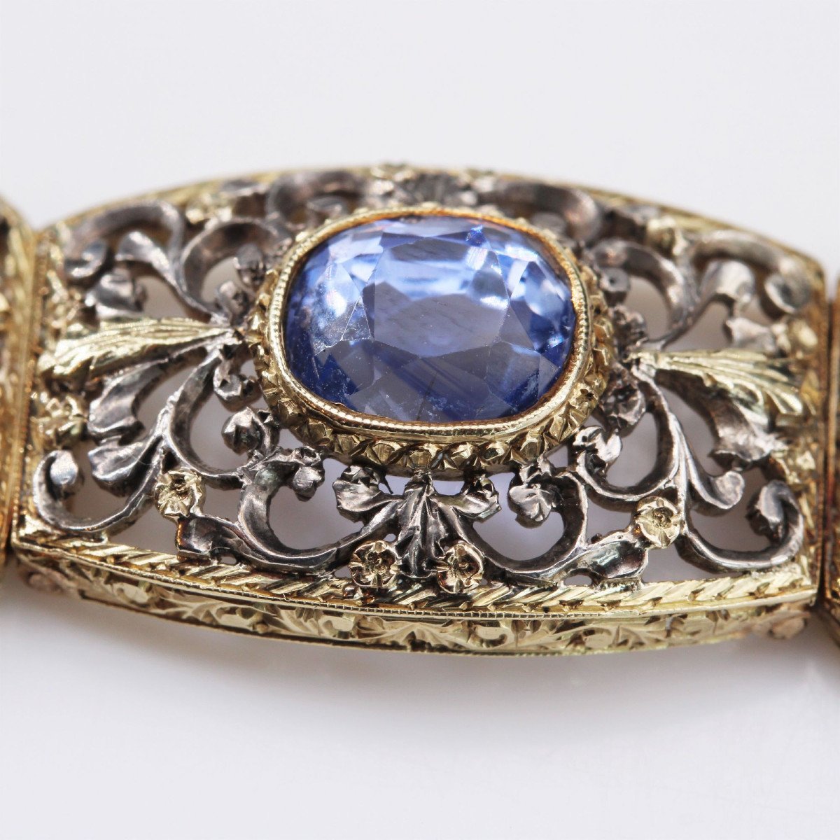 Bracelet Ancien Dentelle Saphirs Naturels Et Diamants-photo-4