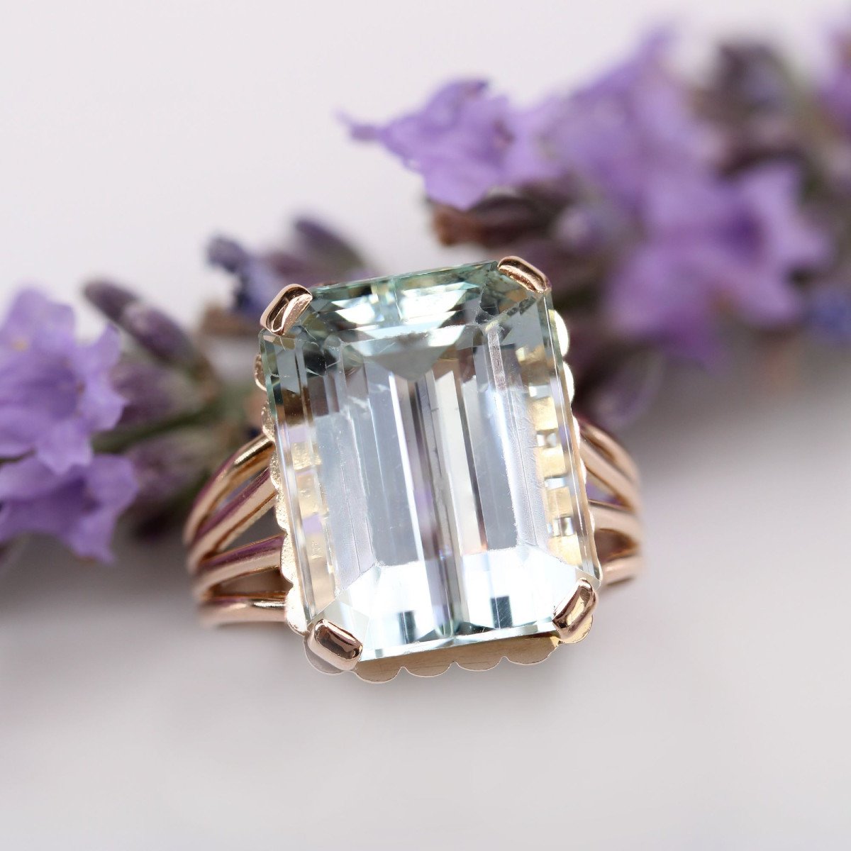 Bague Aigue-marine Et Or Rose-photo-3