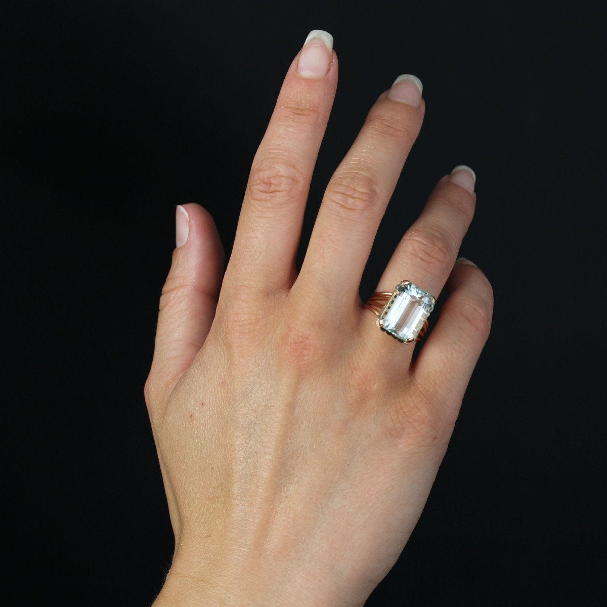 Bague Aigue-marine Et Or Rose-photo-4