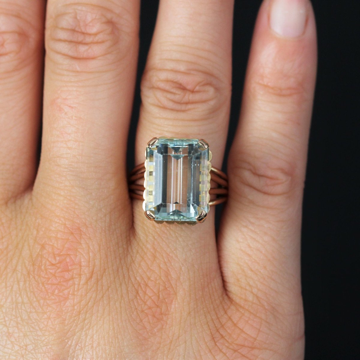 Bague Aigue-marine Et Or Rose-photo-2