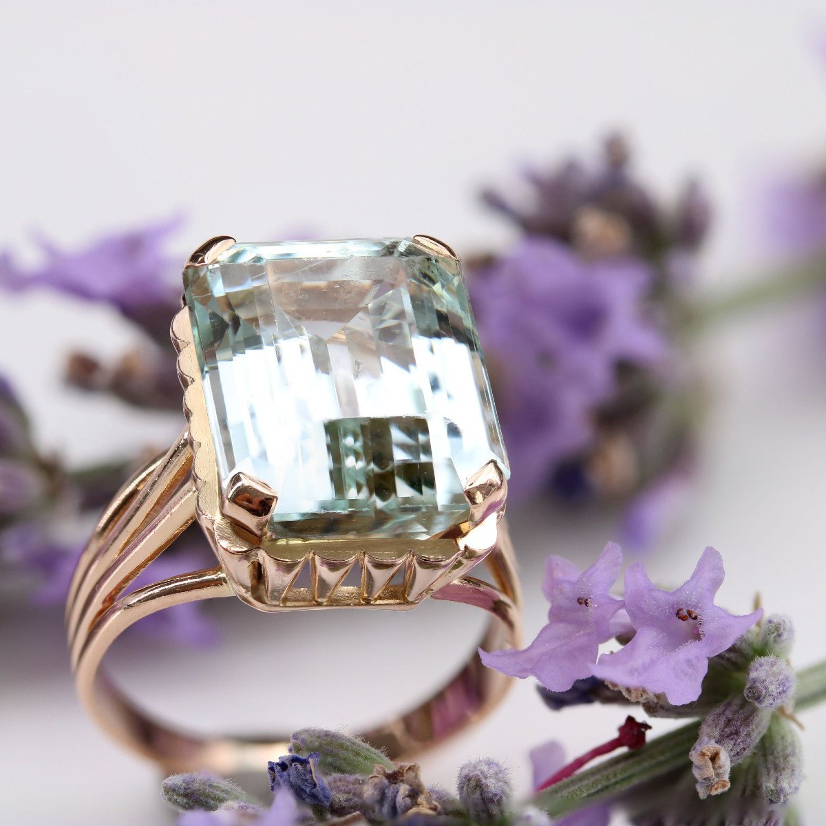 Bague Aigue-marine Et Or Rose-photo-6