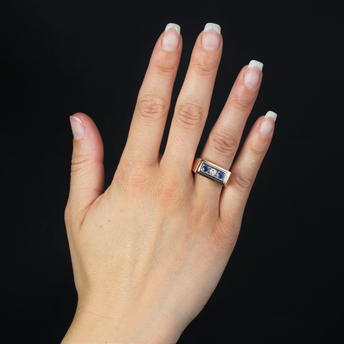 Antique Sapphire Diamond Signet Ring-photo-2