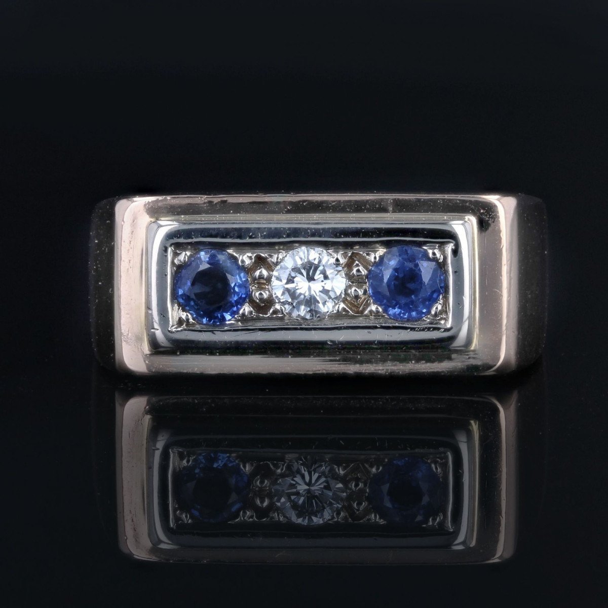 Antique Sapphire Diamond Signet Ring-photo-3