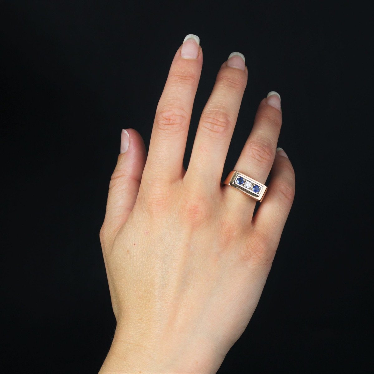 Antique Sapphire Diamond Signet Ring-photo-4