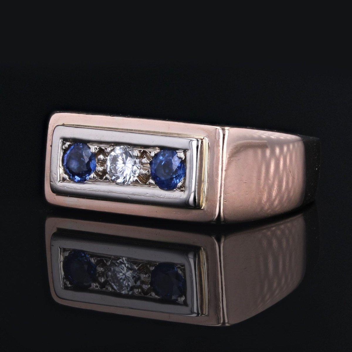 Antique Sapphire Diamond Signet Ring-photo-1