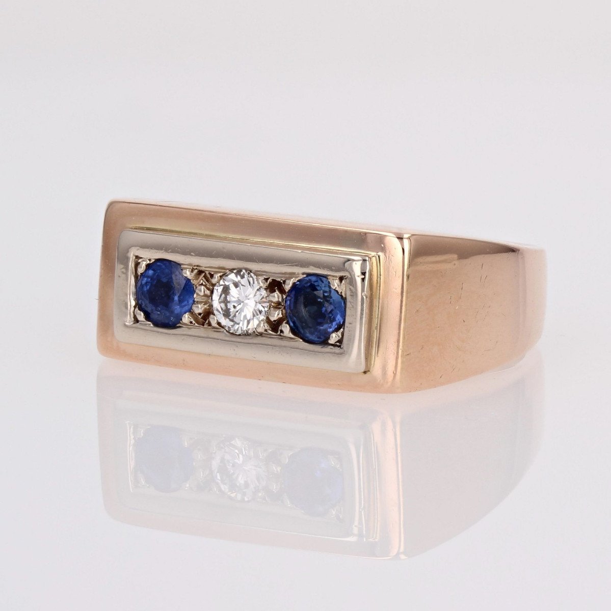 Antique Sapphire Diamond Signet Ring-photo-2