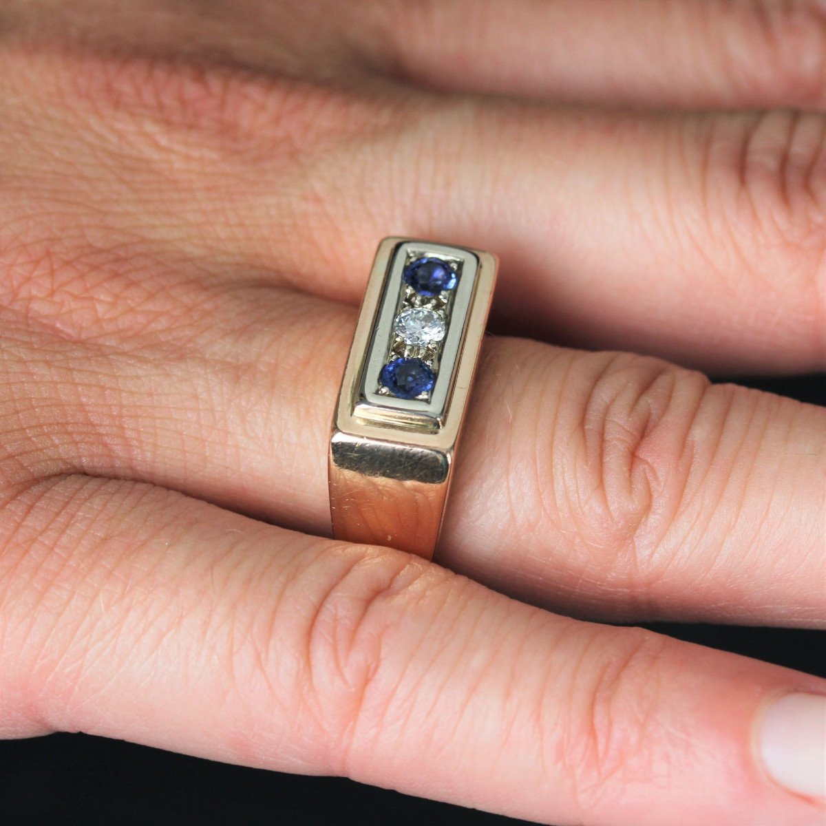 Antique Sapphire Diamond Signet Ring-photo-6